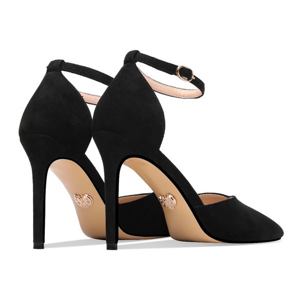 Petit Cadeau Carolyn - 4" High Heels with ankle straps. Suede Black Size 9 - Picture 3 of 6